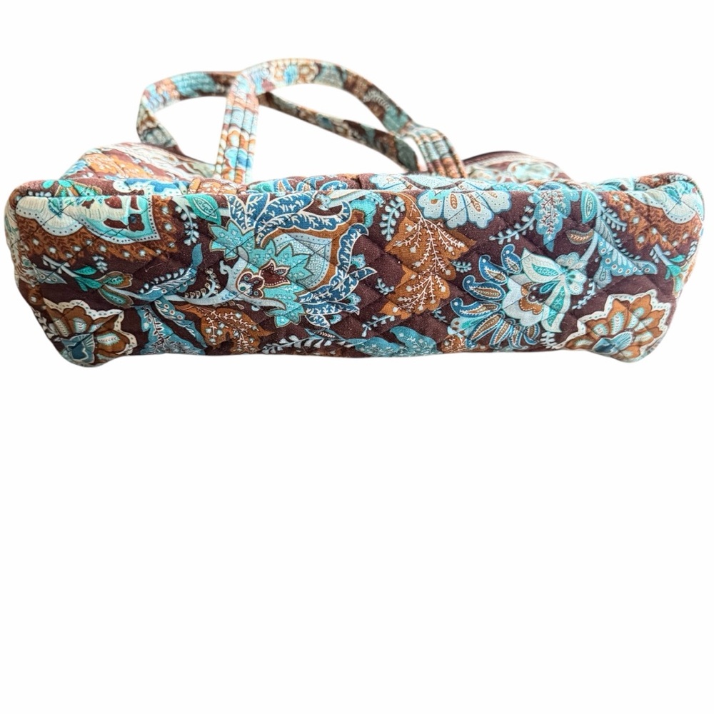 Vera Bradley Brown & Aqua Floral Quilted Shoulder Tote - Picture 2 of 9